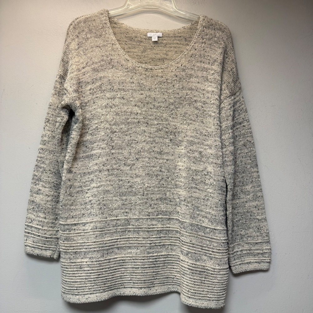 J. Jill Sweater Womens L Cream Grey Excellent Space Dye Marled Knit Scoop Neck